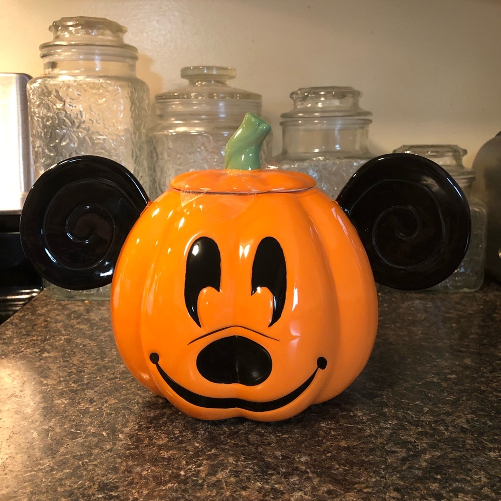 Mickey Mouse Pumpkin Halloween Canister Candy Cookie Jar Disney Jack O’Lantern